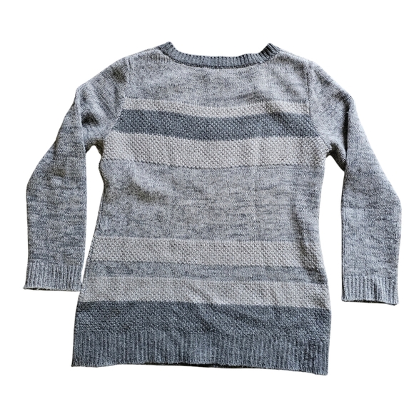 Knyt & Lynk Womens Cashmere sweater gray beige striped V Neck Small soft - Picture 2 of 6